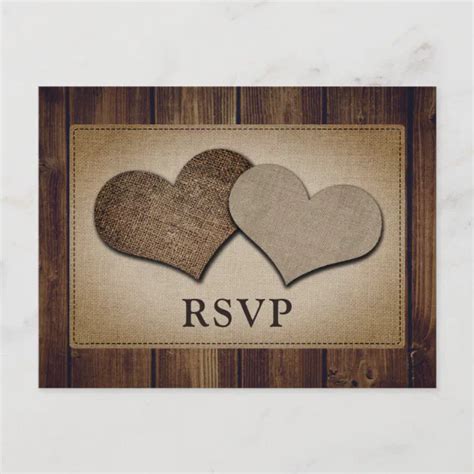 Rustic Wood Burlap Lace Wedding Rsvp Postcard Zazzle