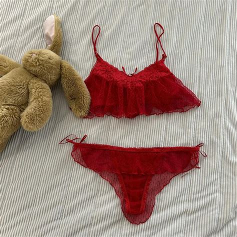 Red Lace Lingerie Set Open Offers Thanx Depop