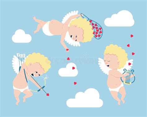 Set Of Cupids Symbols Of Valentine`s Day Stock Vector Illustration