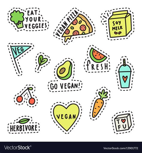 Vegan pins stickers Royalty Free Vector Image - VectorStock