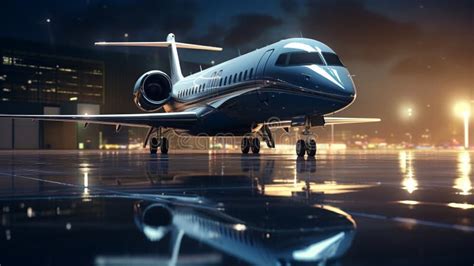 Luxury Private Jet on Airport Runway at Dusk Stock Illustration ...