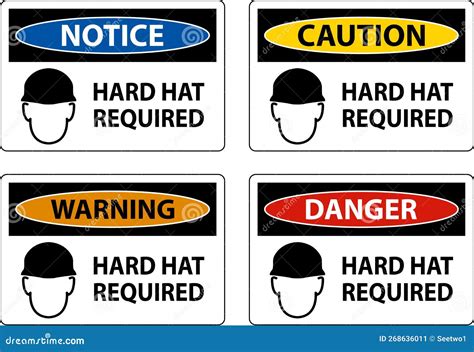 Caution Hard Hat Required Sign On White Background Stock Vector