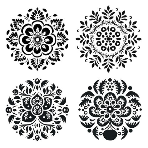 Adornos florales en blanco y negro elemento de diseño aplanado Vector