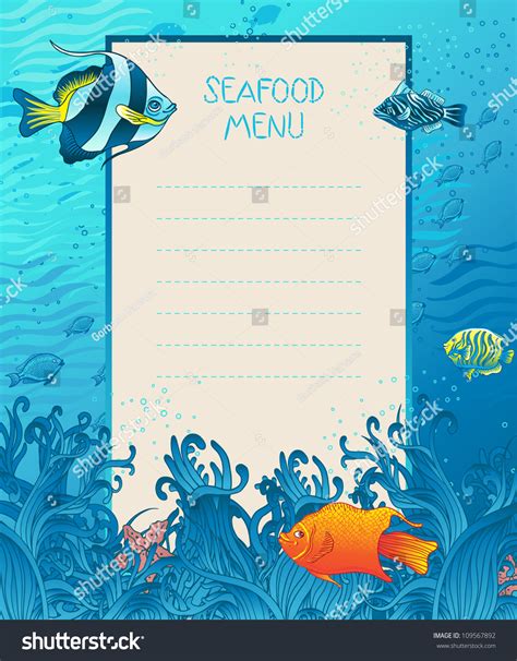 Seafood Menu Design Background Template Marine Stock Vector