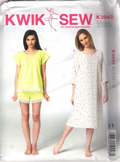 Kwik Sew 3943 Misses Nightgown Pajamas Pattern Tucked Top Etsy