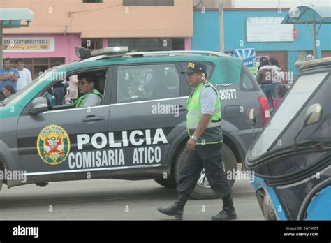 Arequipa Peru Police Car And Police Man Stock Photo Alamy