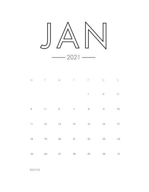 2021 January Free Monthly Calendar Template | Monthly calendar template, Calendar template ...