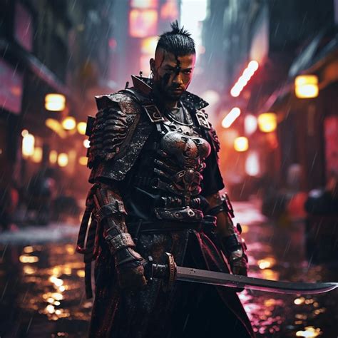 Premium AI Image | shot of samurai Cyberpunk samurai surrounded by city ...