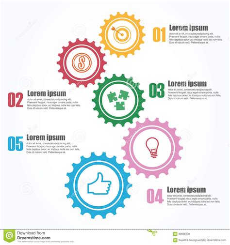 Negócio Infographics O Espaço Temporal Com 5 Etapas Engrenagens Rodas Denteadas Ilustração Do