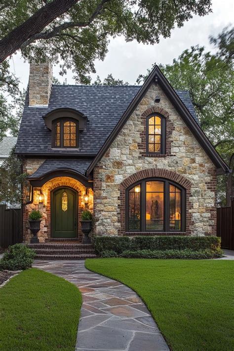 charming stone cottage  arched windows enter  world