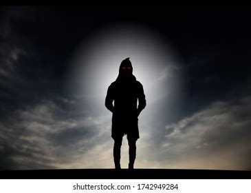 Silhouette Mysterious Man Hoodie Glaring Red Stock Illustration ...