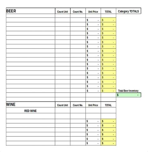 Bar Inventory Sheet Template Free Inventory Spreadshee Bar Inventory ...