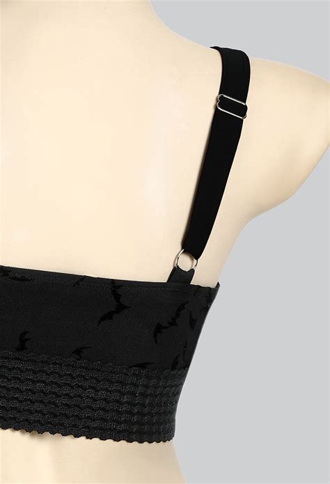 Women Gothic Black Bat Pattern Two Piece Swimsuit Bikini Set Deep V Top And Shorts Bathing