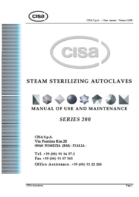 Service Manual For Cisa Autoclave Sterilizer Cisa Autoclave