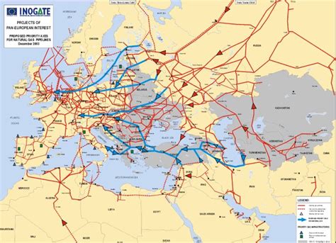 Rurociągi gazu ziemnego w Europie i okolicznych regionach