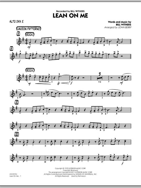 Lean On Me Alto Sax Sheet Music John Berry Jazz Ensemble