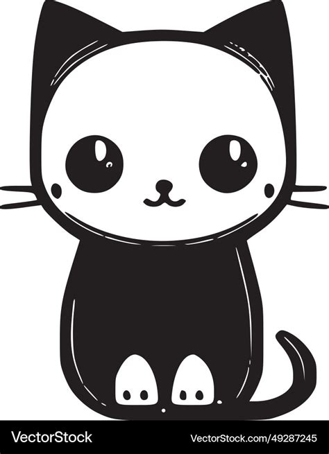 Cute cat - black and white isolated icon Vector Image