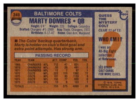 Topps Marty Domres Baltimore Colts Ebay