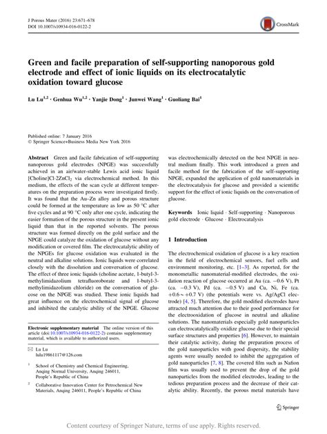 Green And Facile Preparation Of Self Supporting Nanoporous Gold