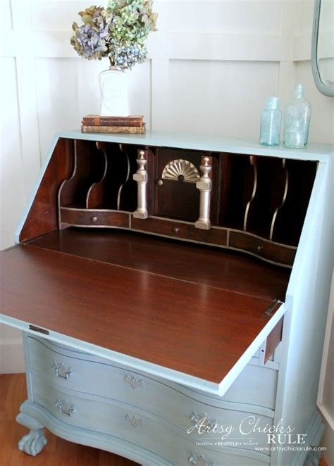 Secretary Desk Makeover W Duck Egg Blue 3 Colored Waxes Chalk Paint