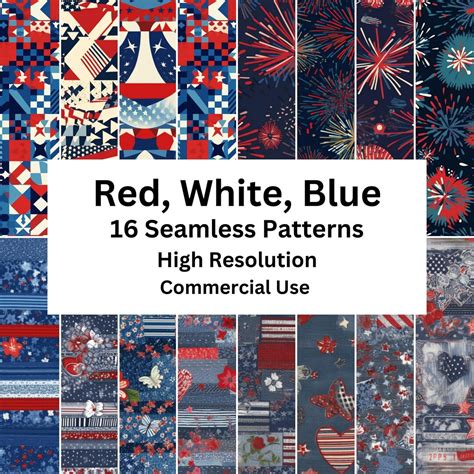 16 Red White and Blue Patterns Digital Papers Seamless - Etsy