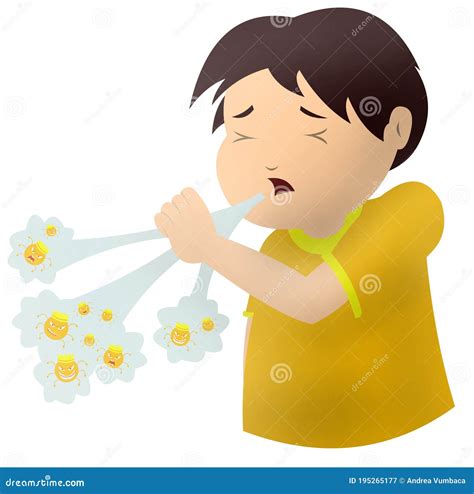 Little Kid Boy Coughing Covid-19. Boy Character Sneezing And Coughing ...