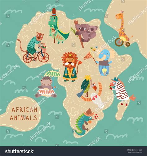 Map Africa Cute Animals Vector African Stock Vector 151861223 ...