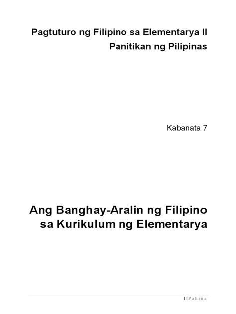 Kabanata 7 Pagtuturo Ng Filipino Sa Elementarya Ii Pdf