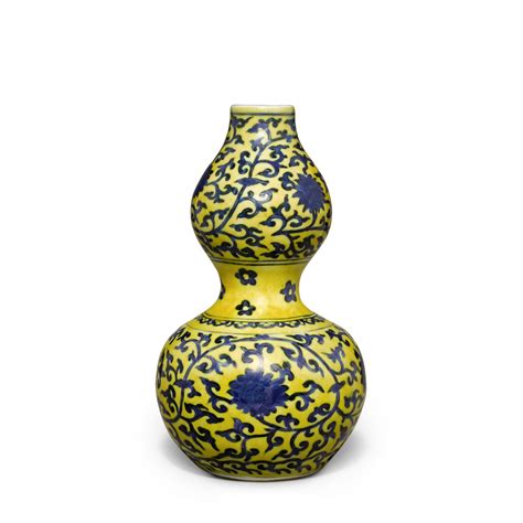 A Yellow Ground Underglaze Blue Double Gourd Vase Mark And Period Of