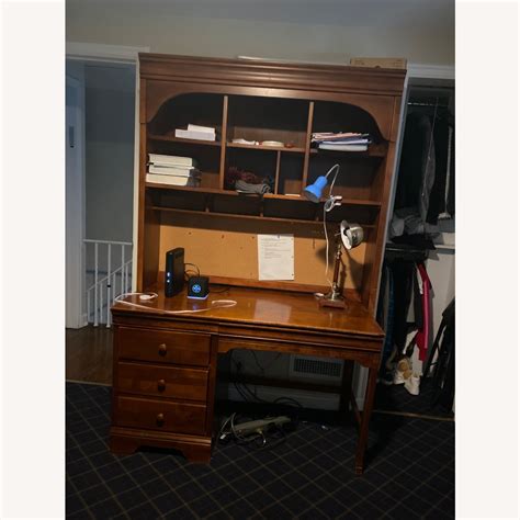 Walnut Wood Hutch and Desk with 4 Drawers - AptDeco