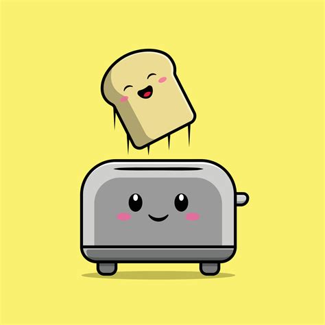 Cute Toaster With Bread Cartoon Vector Icon Illustration Breakfast