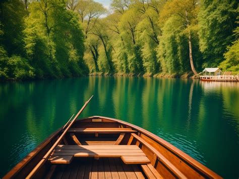 Premium Ai Image A Boat On The River With A Green Forest In The