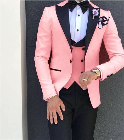 Elegant Pink Black Tuxedos For Wedding Mens Dress Prom Suits 2020 3 Pieces Jacket Pants Vest