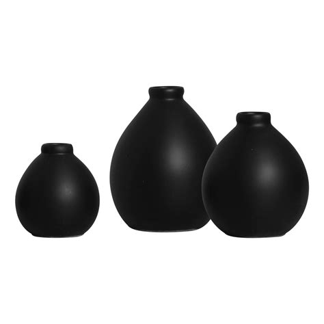 Vaso Decorativo de Mesa Pequeno Trio Oasis de Cerâmica Preto Fosco