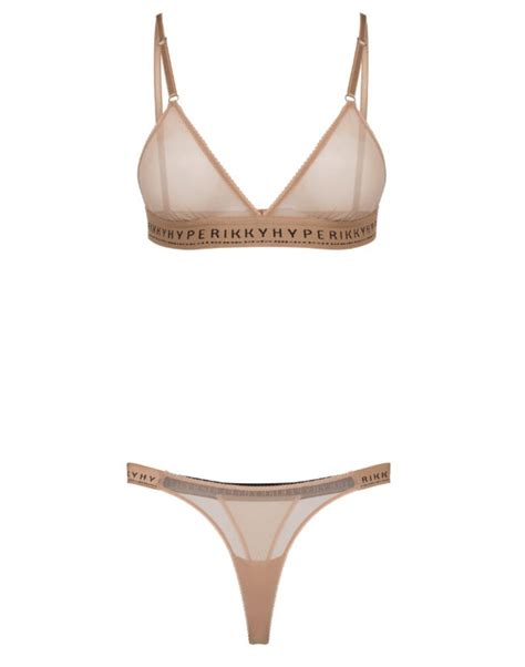 Beige Transparent Sexy Lingerie Set Sheer Mesh Thong Panties See Through Underwear Mesh