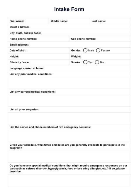 Intake Form Template And Example Free Pdf Download