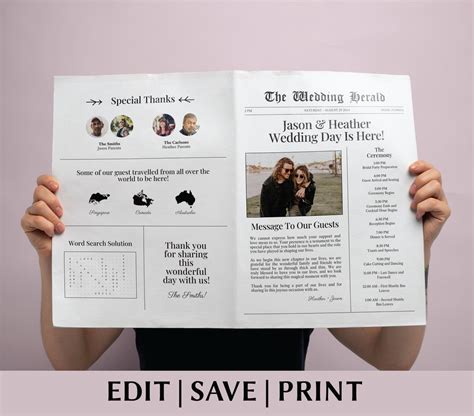 Newspaper Wedding Program Template Wedding Games Printable Etsy Canada