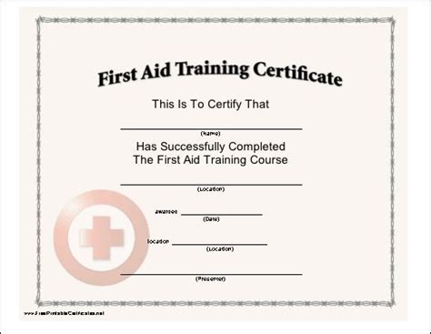 First Aid Training Printable Certificate | Doctors note template ...