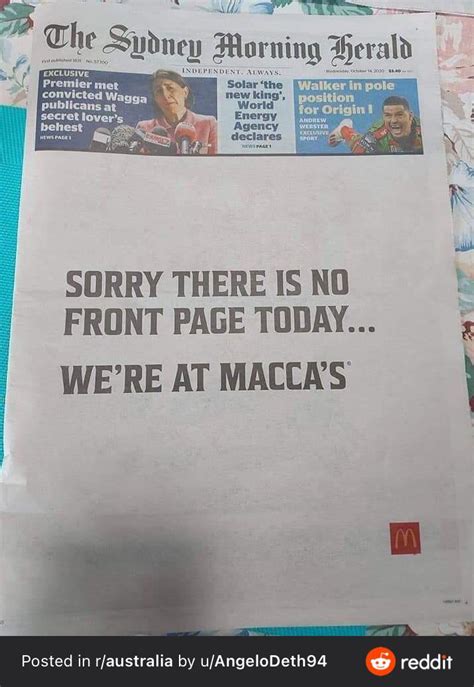 The cover of an Australian newspaper : r/madlads