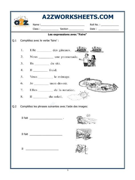 A2zworksheetsworksheet Of French Worksheet Les Expressions Avec Faire French Language