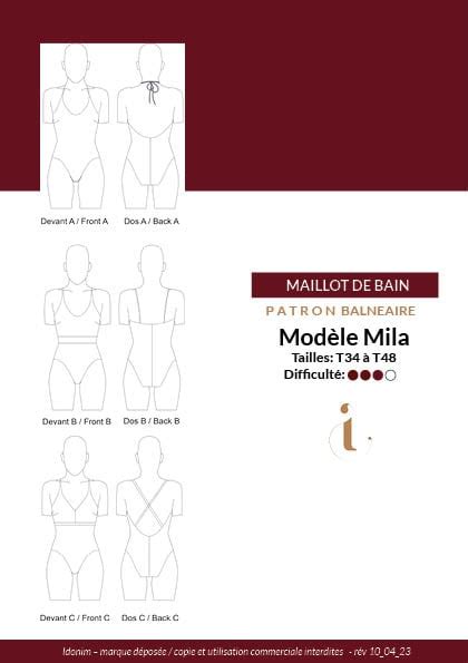 Patron de maillot de bain 1 pièce MILA Idonim Lingerie