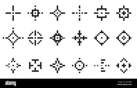 Pixel aim icon. Crosshair for shooting game, bullseye aim target for ...