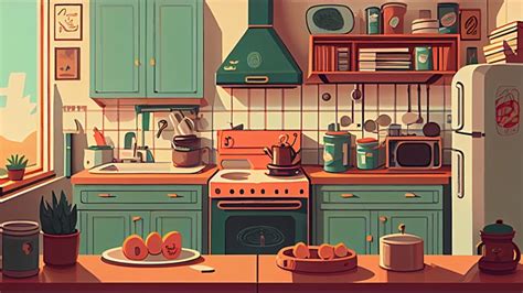 Fundo Bonito Da Ilustração Da Cozinha Cozinha Encantador Utensílios