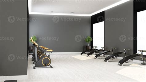 Modern gym interior design - modern minimalist concept in 3d render ...