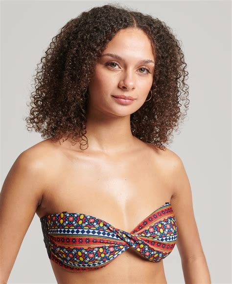 Womens Vintage Twist Bandeau Bikini Top In Multi Geo Superdry Uk