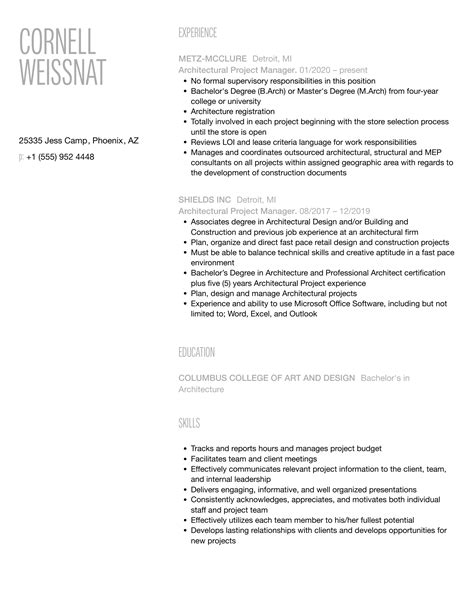 Architectural Project Manager Resume Samples Velvet Jobs