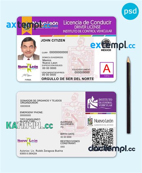 Sample Mexico Nuevo Leon Driving License Template In PSD Format Fully