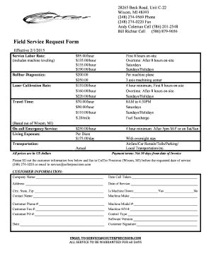 Fillable Online Field Service Request Form ColTer Precision Inc Fax