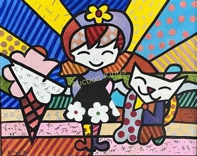 Romero Britto Pop Art Girl Figure Painting