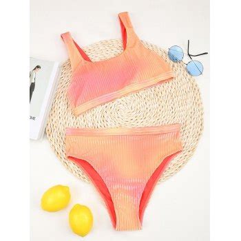 Emmiol Free Shipping 2026 Bling Rib Tie Dye Bikini Sets Orange M In